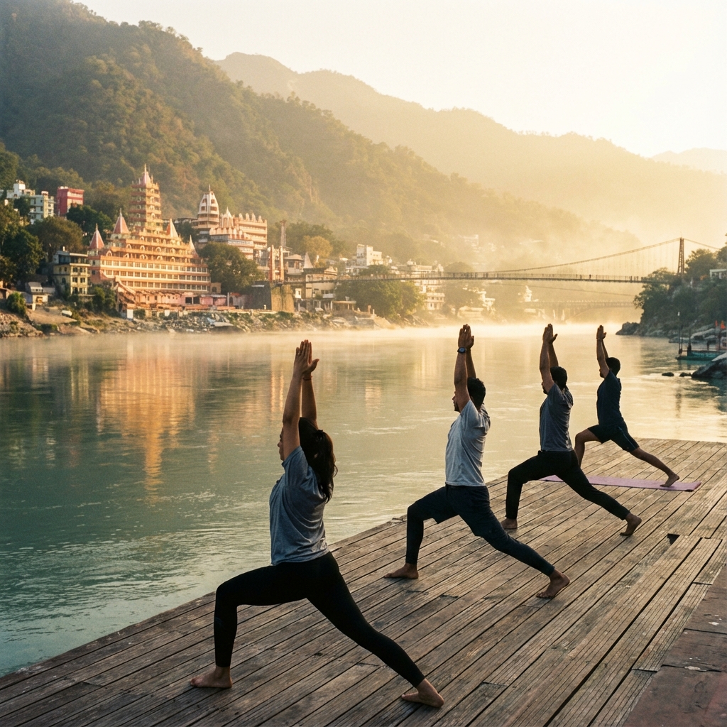 Morning yoga by Ganges